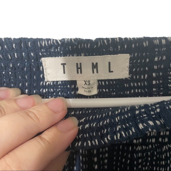 THML Anthropologie Blue Pom Pom Romper W/Embroidery & Pockets - Picture 5 of 8